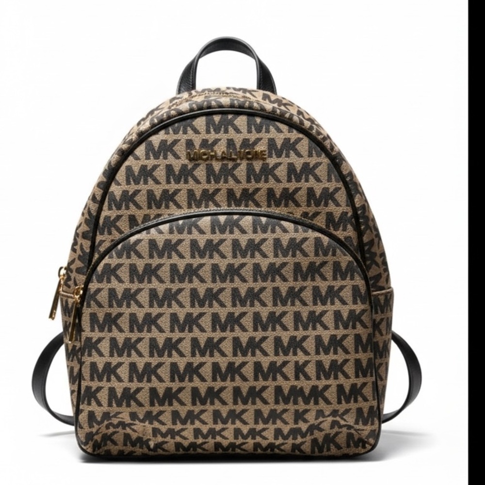 NWT Michael Kors Abbey Medium‎ Logo Pebbled Leather Backpack Brown Classic
